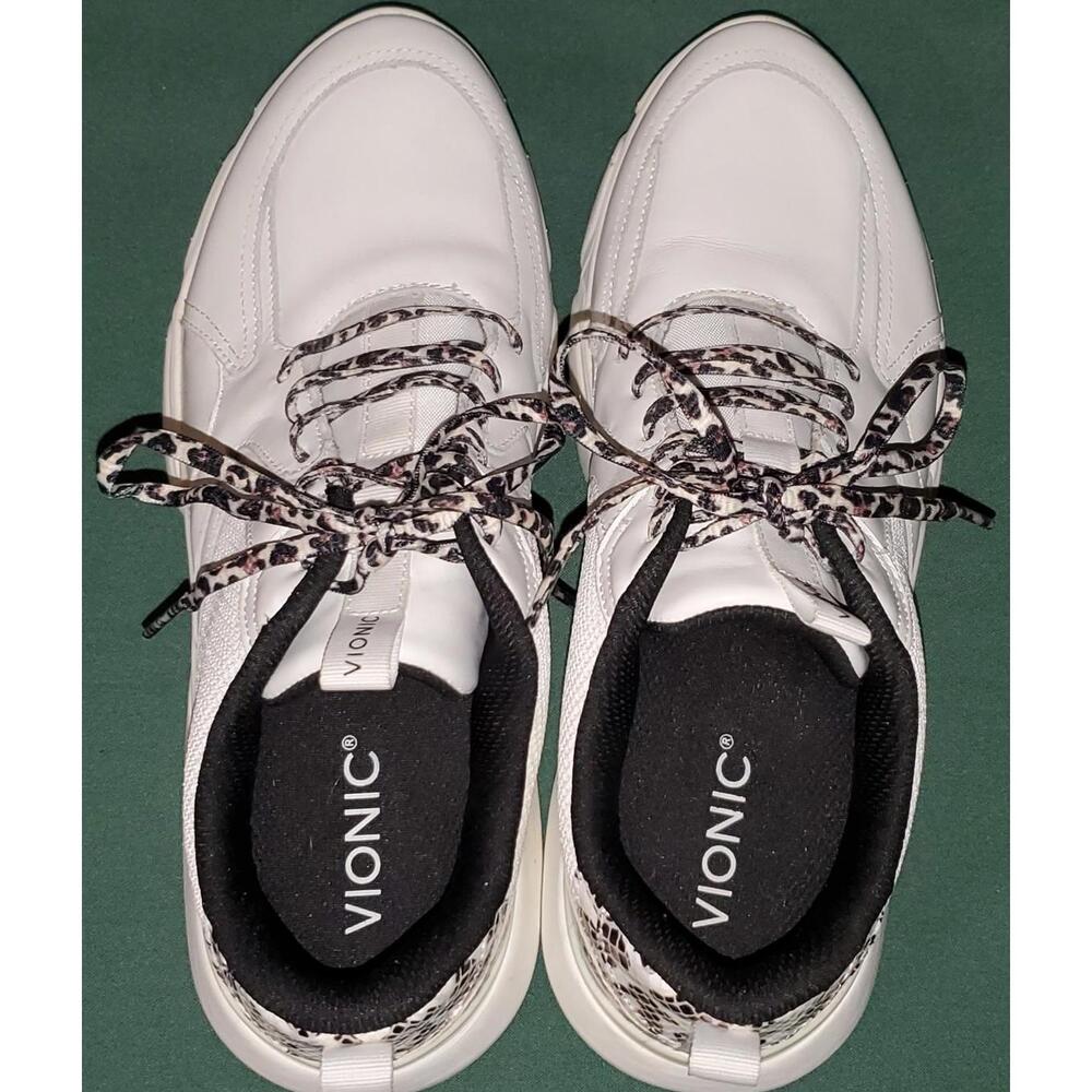 S48 Vionic Women's White Sneakers with Leopard Print Laces - Picture 8 of 11